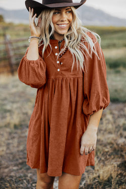 Sleeve dress and velvet bracelet with golden flame with press buttons and Empire waist