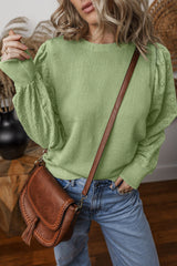 Sweat-shirt à col rond et manches patchwork uni vert brume