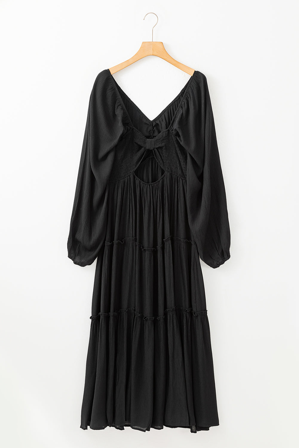 Black V Neck Bowknot ritaglio maxi vestito a livello