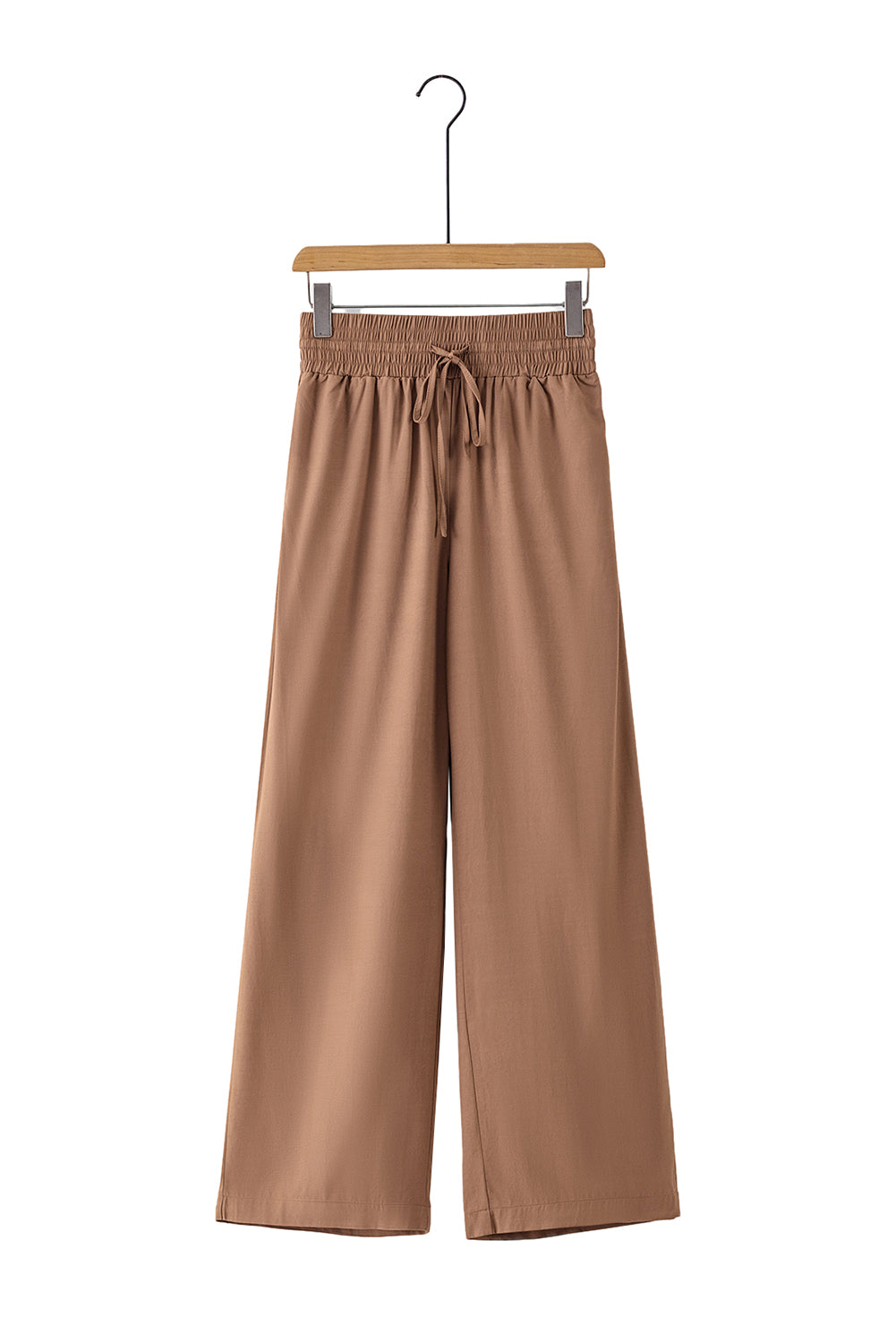 Pantalones anchos casuales con cintura elástica con cordón marrón