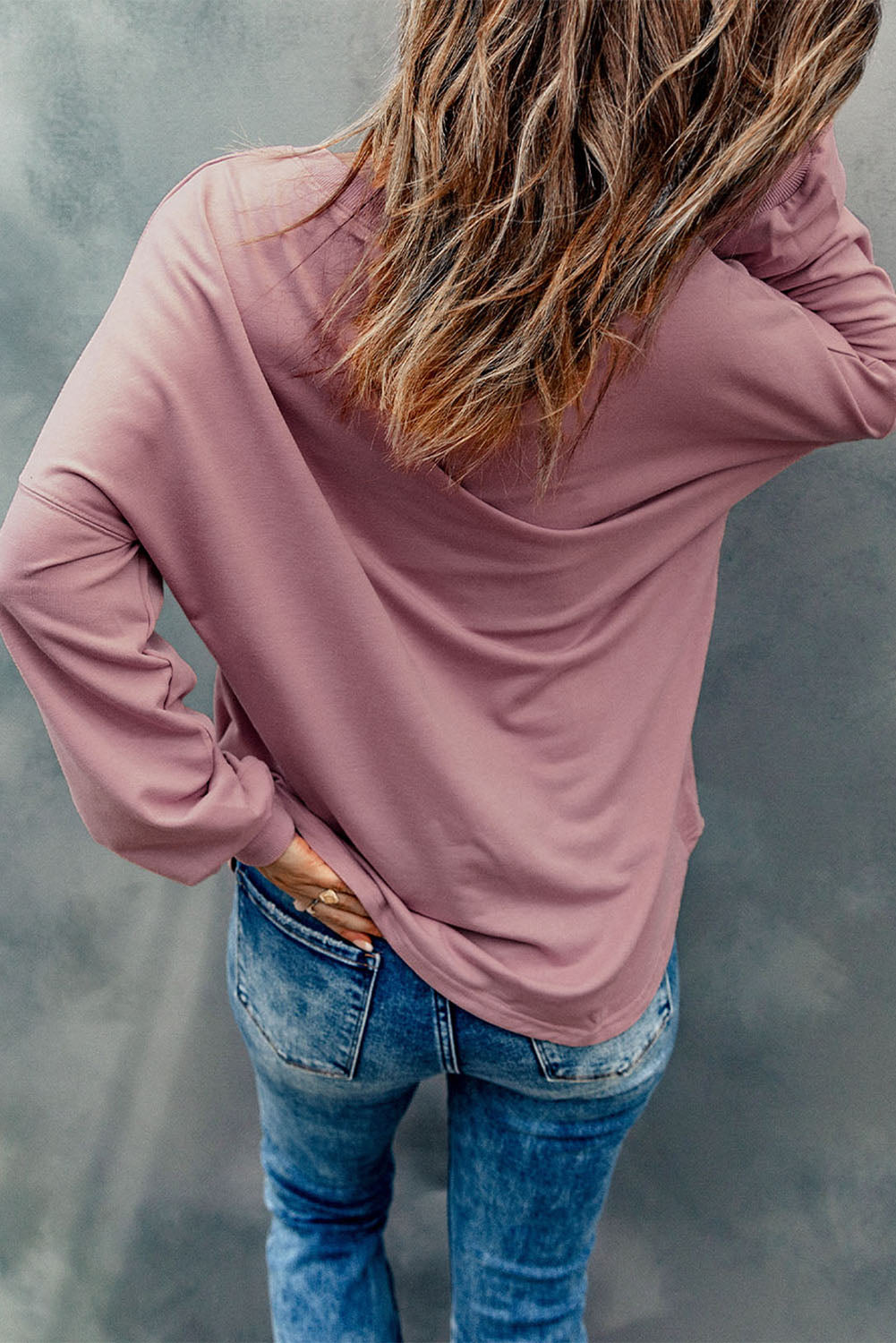 Pink Buttoned V Neck Cotton Loose Fit Top