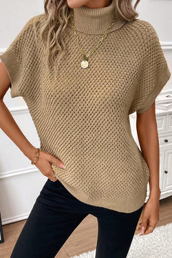 Textured with turtleneck and short pale khaki sleeves