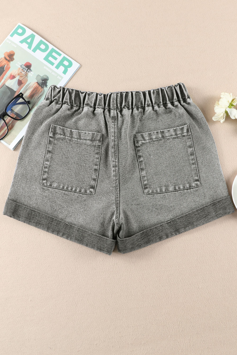 Short de tailleur haut de taille en pochette gris