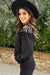 Long sleeve and ruffled blouse in black leopard mesh