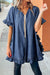 Dusk Blue Chambray Open Front Loose Kimono with Ruffle Hem and Half Sleeves