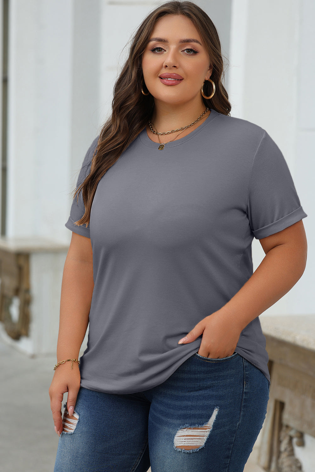 Dimplet gray t-shirt plain with round neck