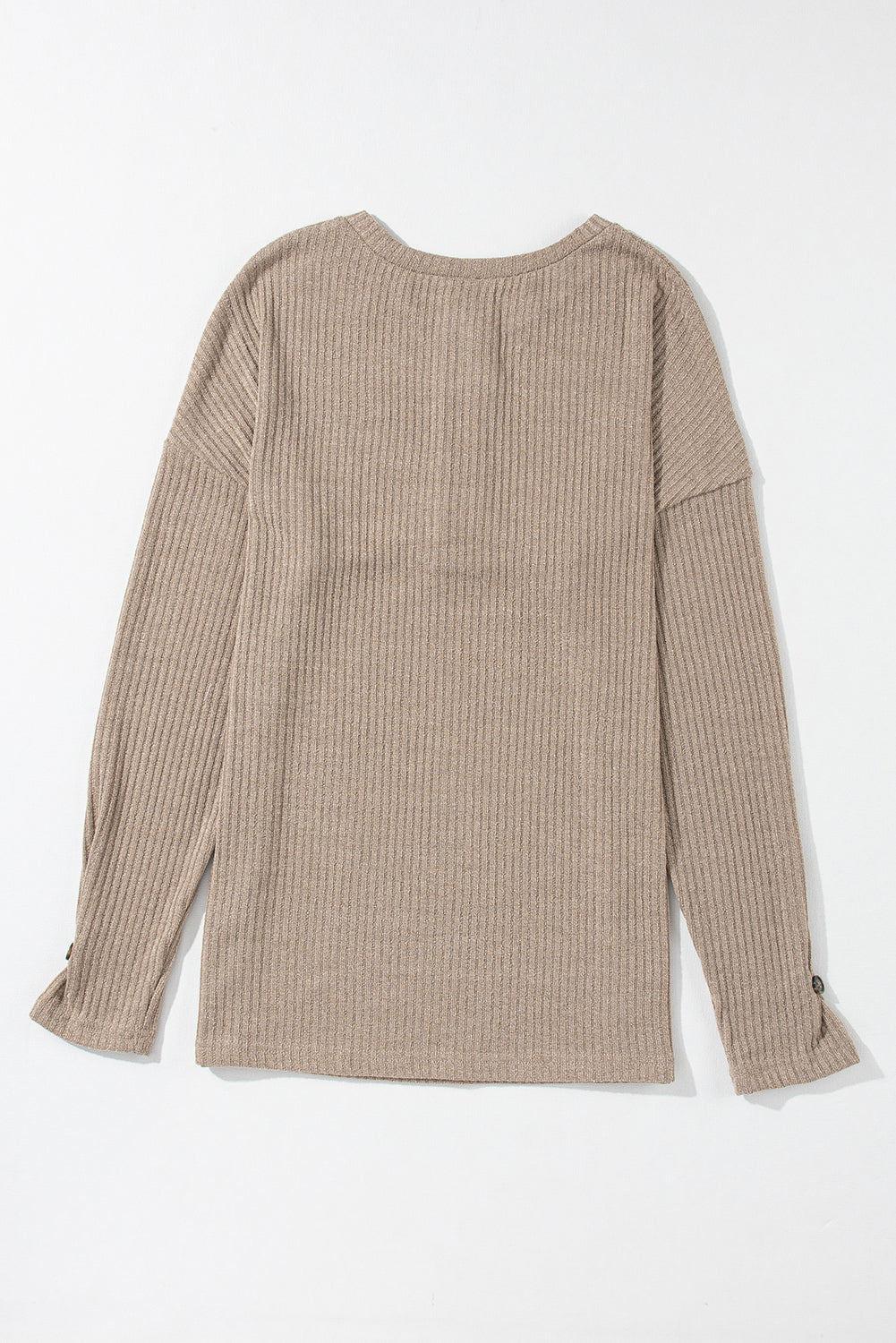 Pale Khaki Rib Textured Henley Knit Top