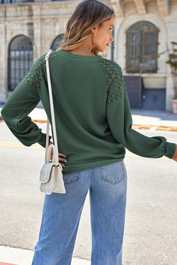 Green Lace Long Sleeve Textured Sweater