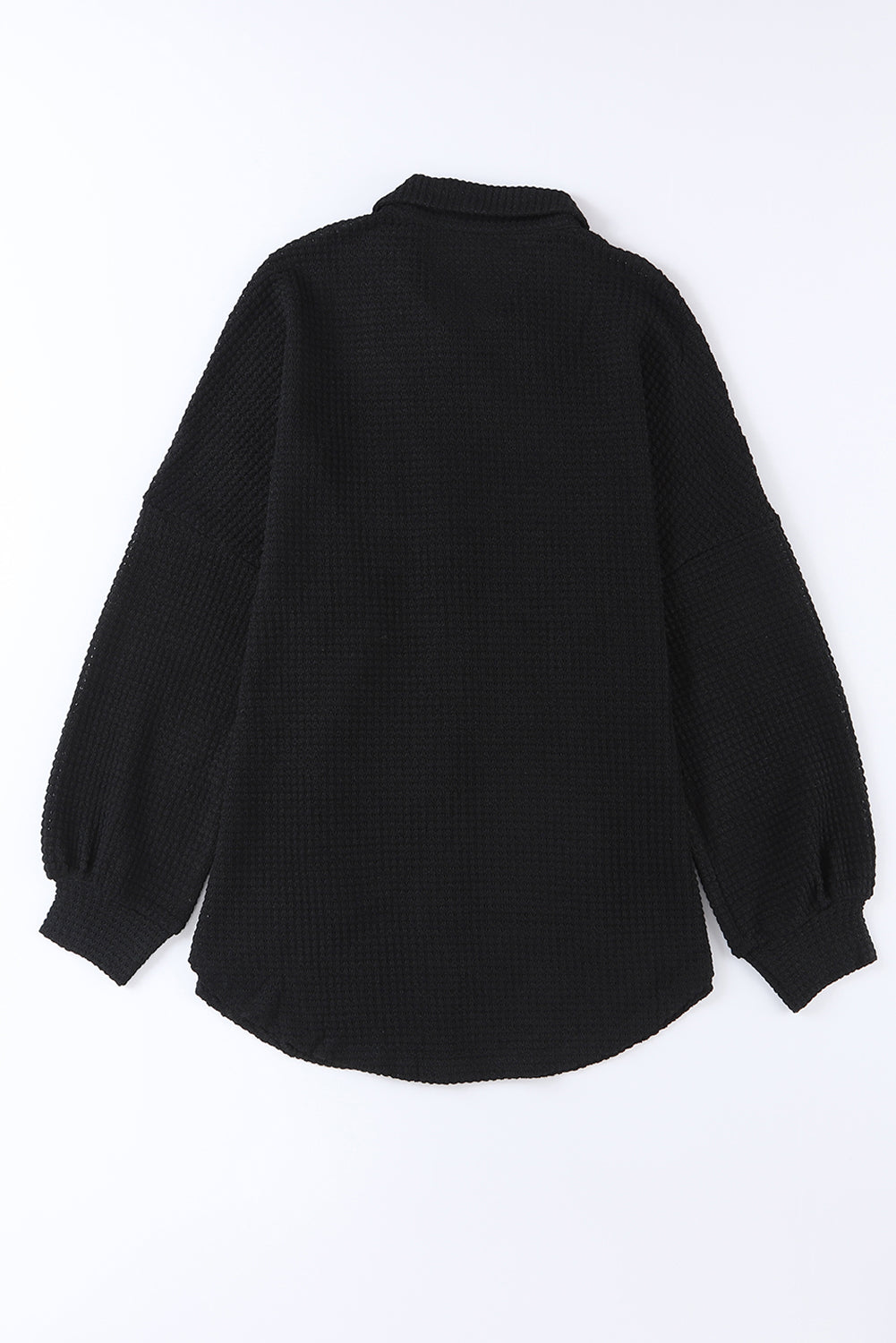 Chemise décontractée boutonnée en tricot gaufré noir-A WOMAN WE LOVE