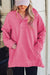 Hot pink textured sweatshirt with zip neck and kangaroo pocket