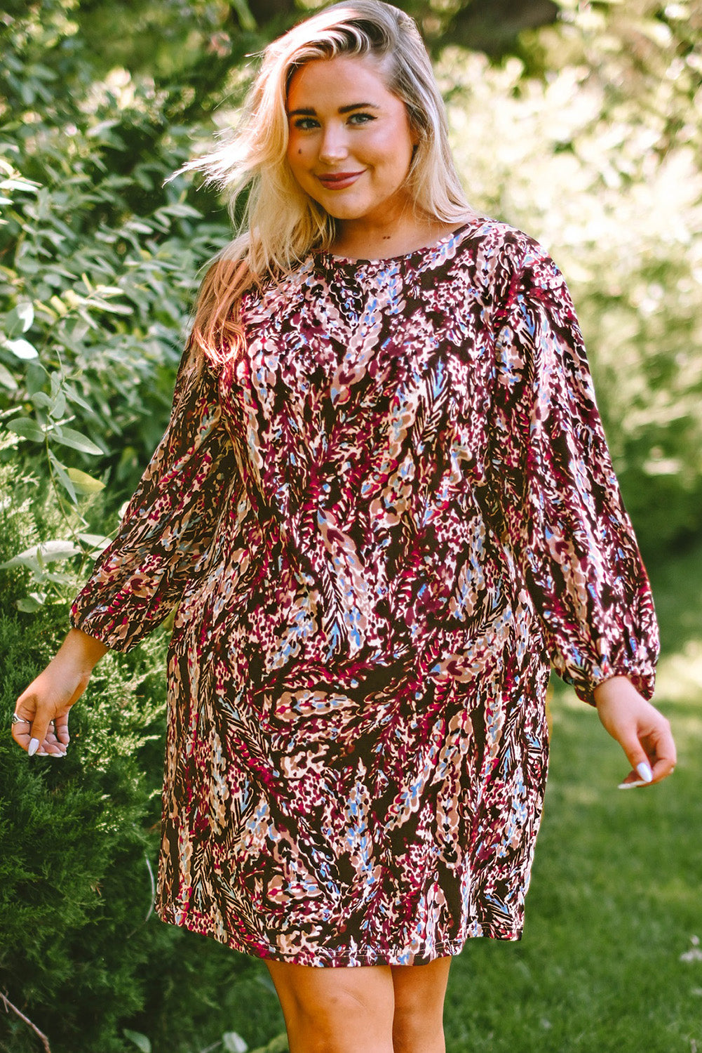 Plus Size Fiery Red Floral Print Mini Dress