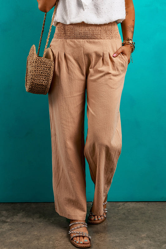 Pantalon droit ample à taille smockée Clay