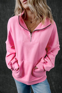 Bonbon high neck zip-up sweatshirt with kangaroo pocket