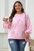 Light Pink Embroidered Bow Lantern Sleeve Oversized Sweatshirt