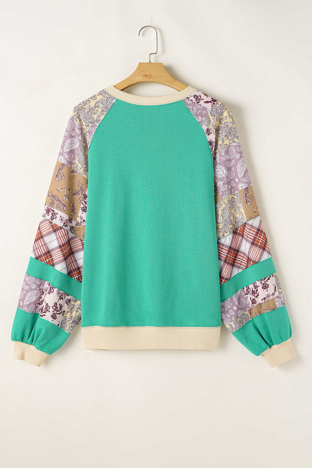 Sky Blue Blue Plus Sall Tall Sablo Patchwork Floral Raglan Sw para la manga de raglán