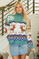 Canton Christmas Reindeer and Snowflake Pattern Colorful Turtleneck Sweater