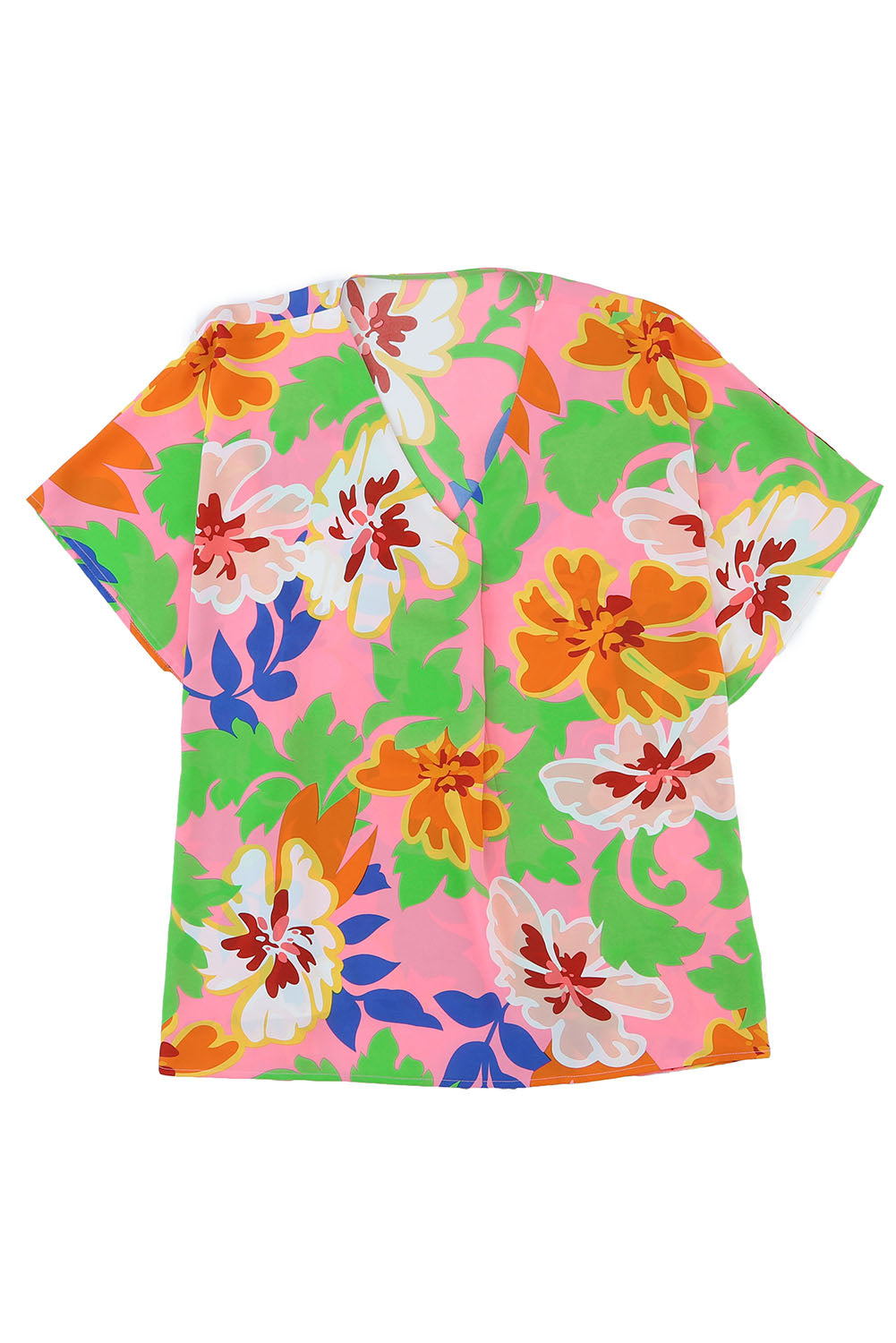 Pink Floral Imprimer en vrac Fit V Neck tunique