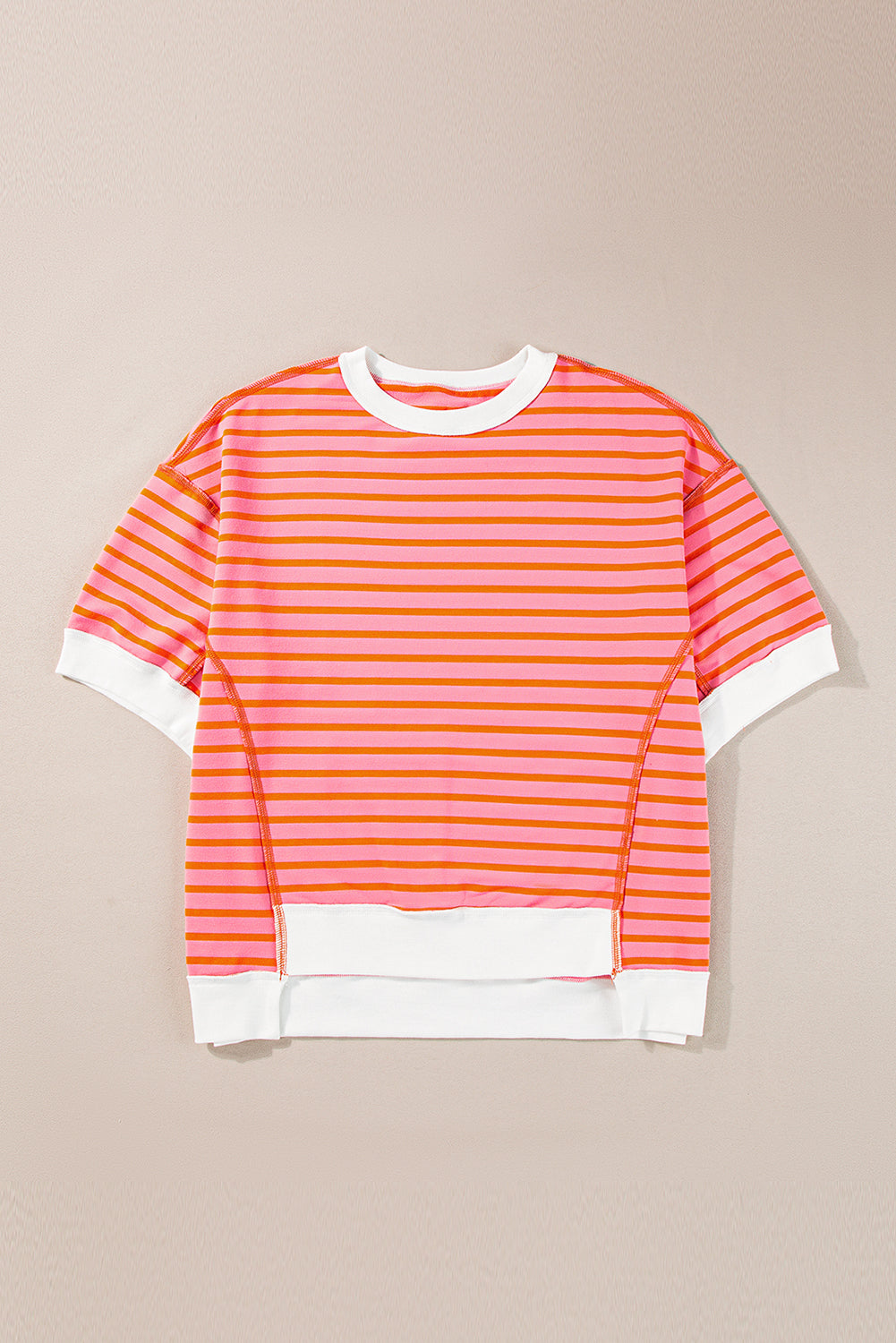 Ugly multicolored t-shirt with contrasting edge and apparent seams