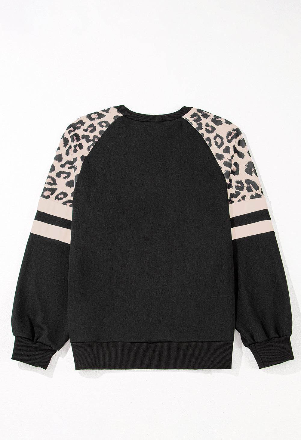 Schwarzer Leopardendruck Colorblock Raglan Sleeve Sweatshirt