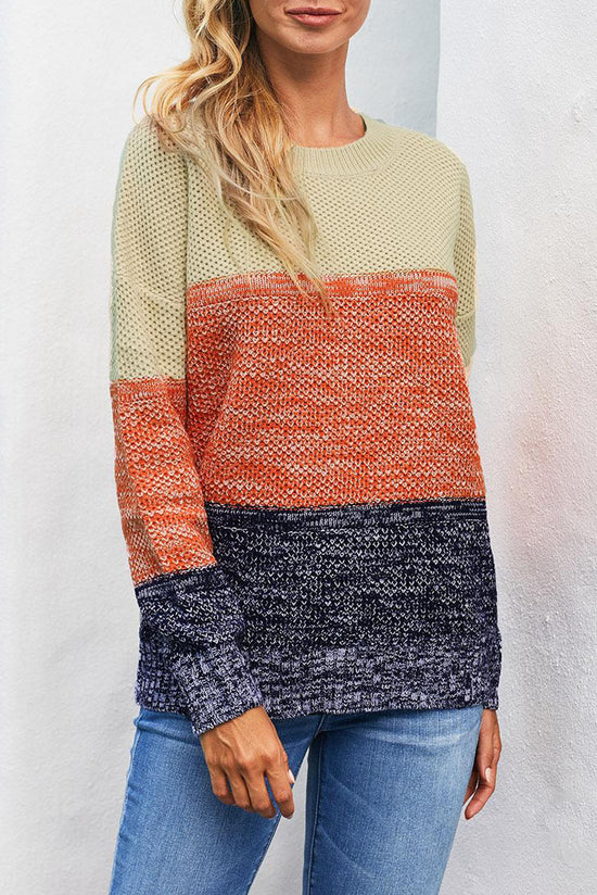 Blue color block mesh texture sweater