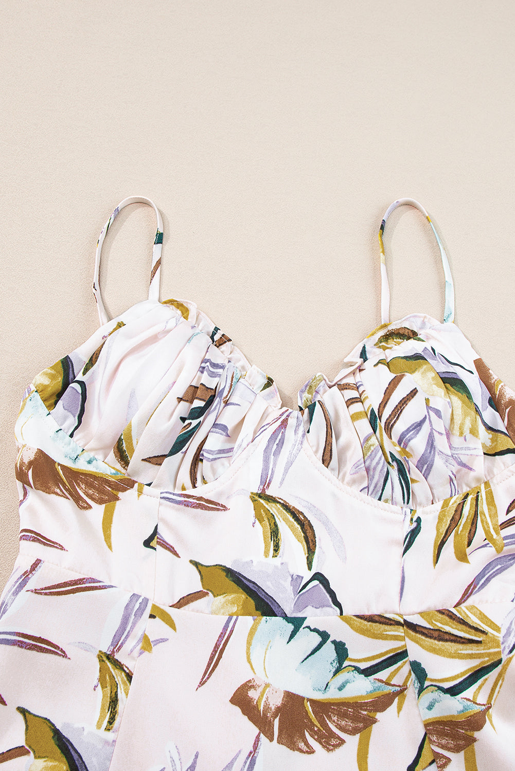 Apricot tropical print spaghetti strap dress