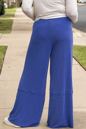 High Waisted Wide Leg Pants with Drawstring and Pocket Plus Size Sky Blue