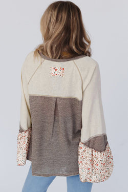 Haut Henley con mangas acampanadas y un mosaico Floral Patchwork Bloque de cabra