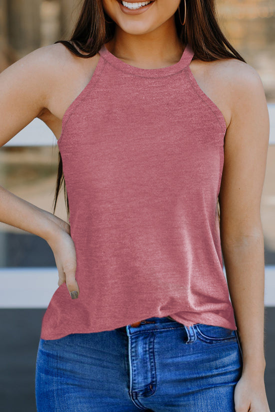 Camiseta de tanque rosa con un unido de cuello redondo