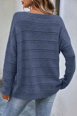 Knitted sweater with a collar boat and falling shoulders Blue Sarcelle real