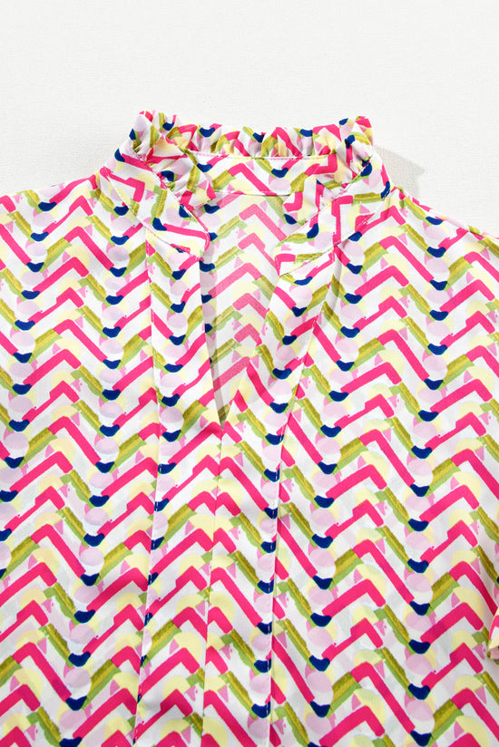 Multicolor blouse with chevrons and ruffle sleeves