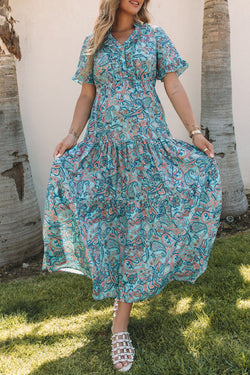 Vestido largo con volantes y varios niveles de estilo de cielo basados ​​en kmal de estilo bohemio