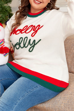 Tinsel Holly Jolly White Color Block Drop Shoulder Sweater Plus Size