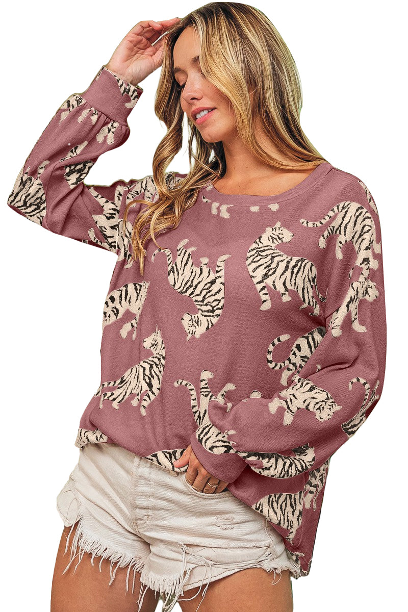 Rosenrot Lively Tiger Print Casual Sweatshirt