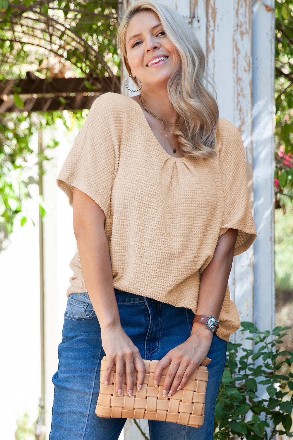 BEIGE GUIPURE INSERT TEE TEE TEE