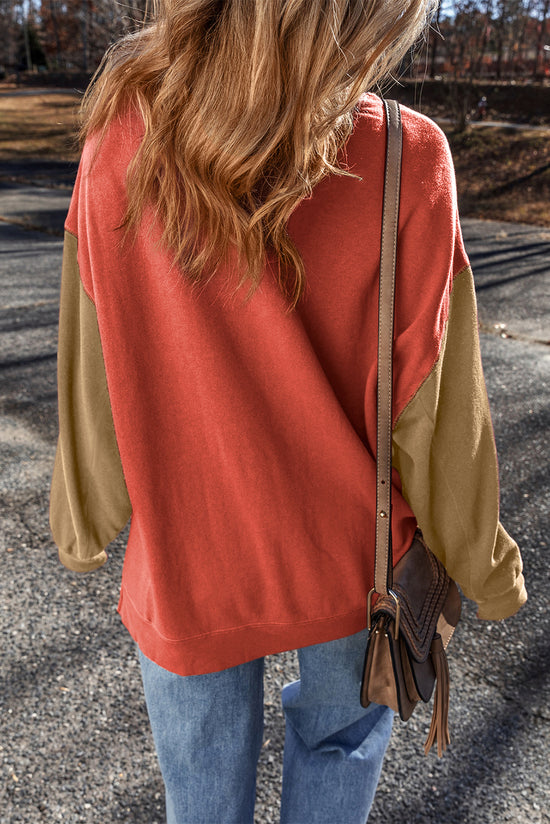 Gold Flame Two-Tone Patchwork Drop Shoulder Sweatshirt