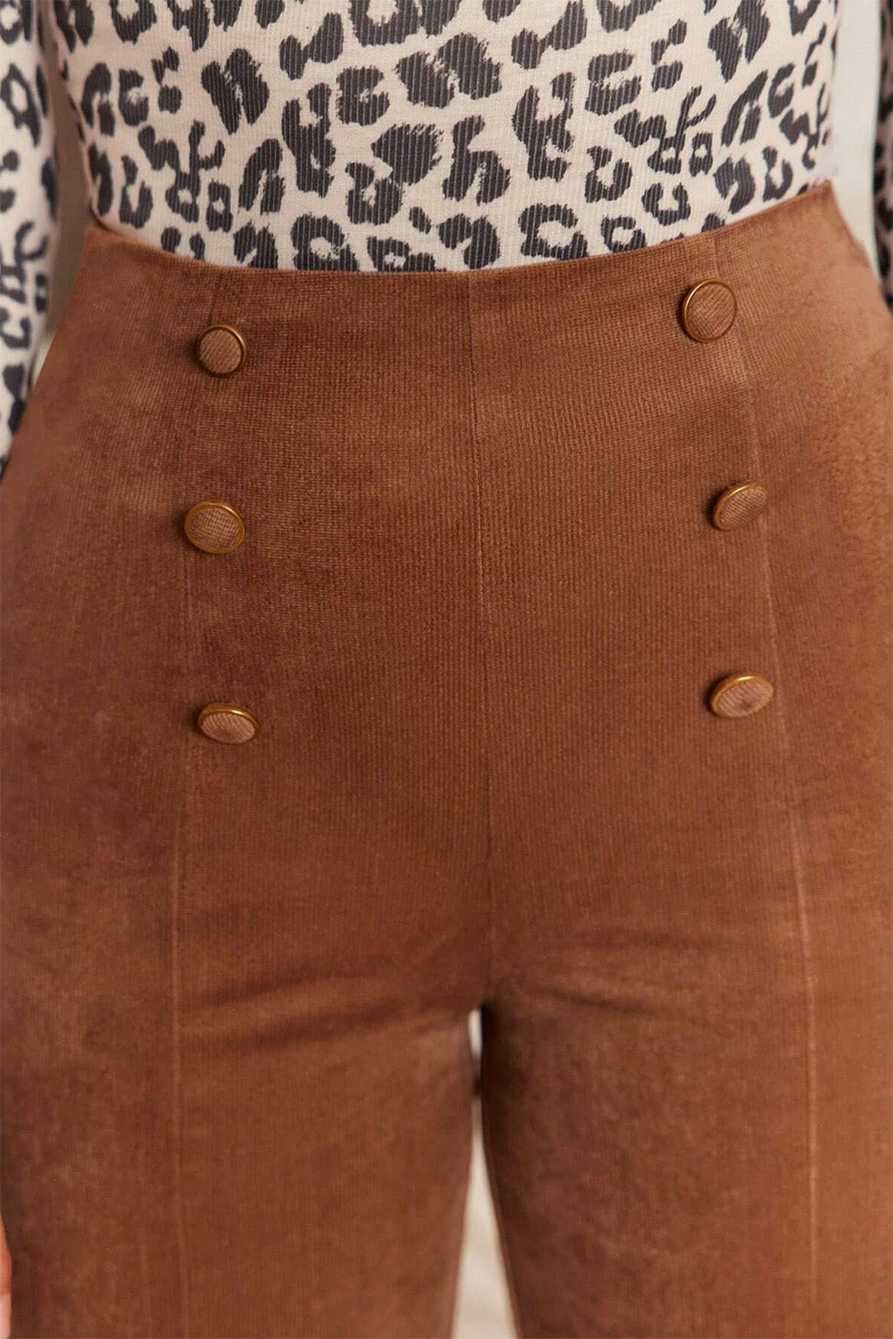 Pantalon droit croisé de couleur unie marron