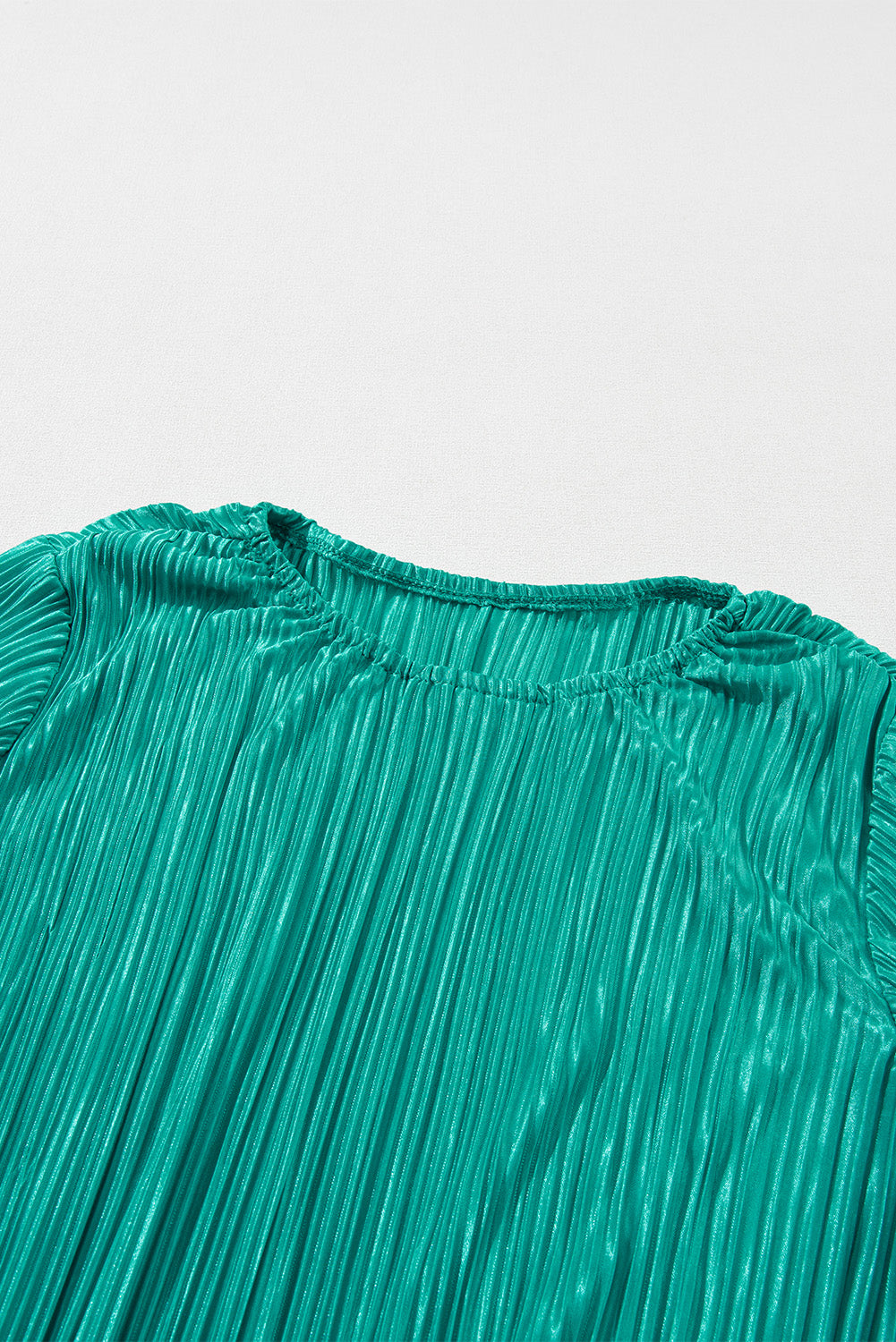 Sea Green Pleated Luster Long Sleeve Top