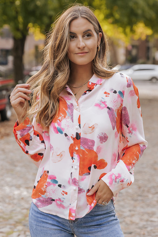 Multicolor-abstrakter Druck mit langem Ärmel Button-Down-Shirt