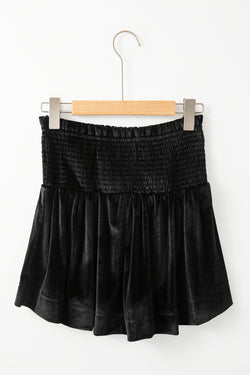 Black Velvet High Waisted Smocked Shorts