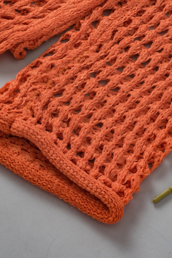 Pull tunique orange à manches cloche en tricot ouvert au crochet