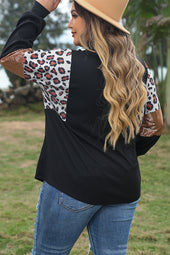 Plus Size Black Leopard Sequin Long Sleeve Top