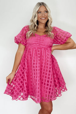 Babydoll drew pink strawberry tiles and puffy sleeves