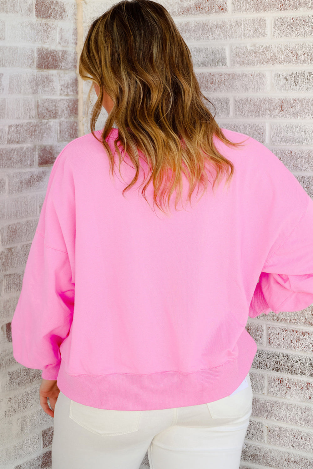 Touch Down Rugby Football Plus Size Pink Embroidered Sweatshirt