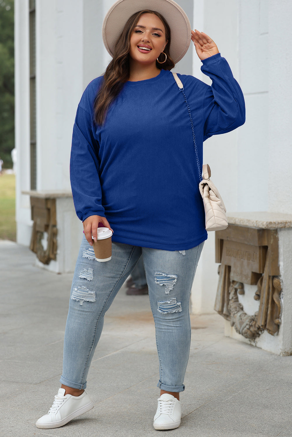 Dark blue corduroy oversized sweatshirt