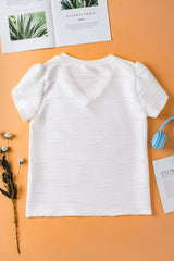 White high with short sleeves and tight -colored V -collar collar