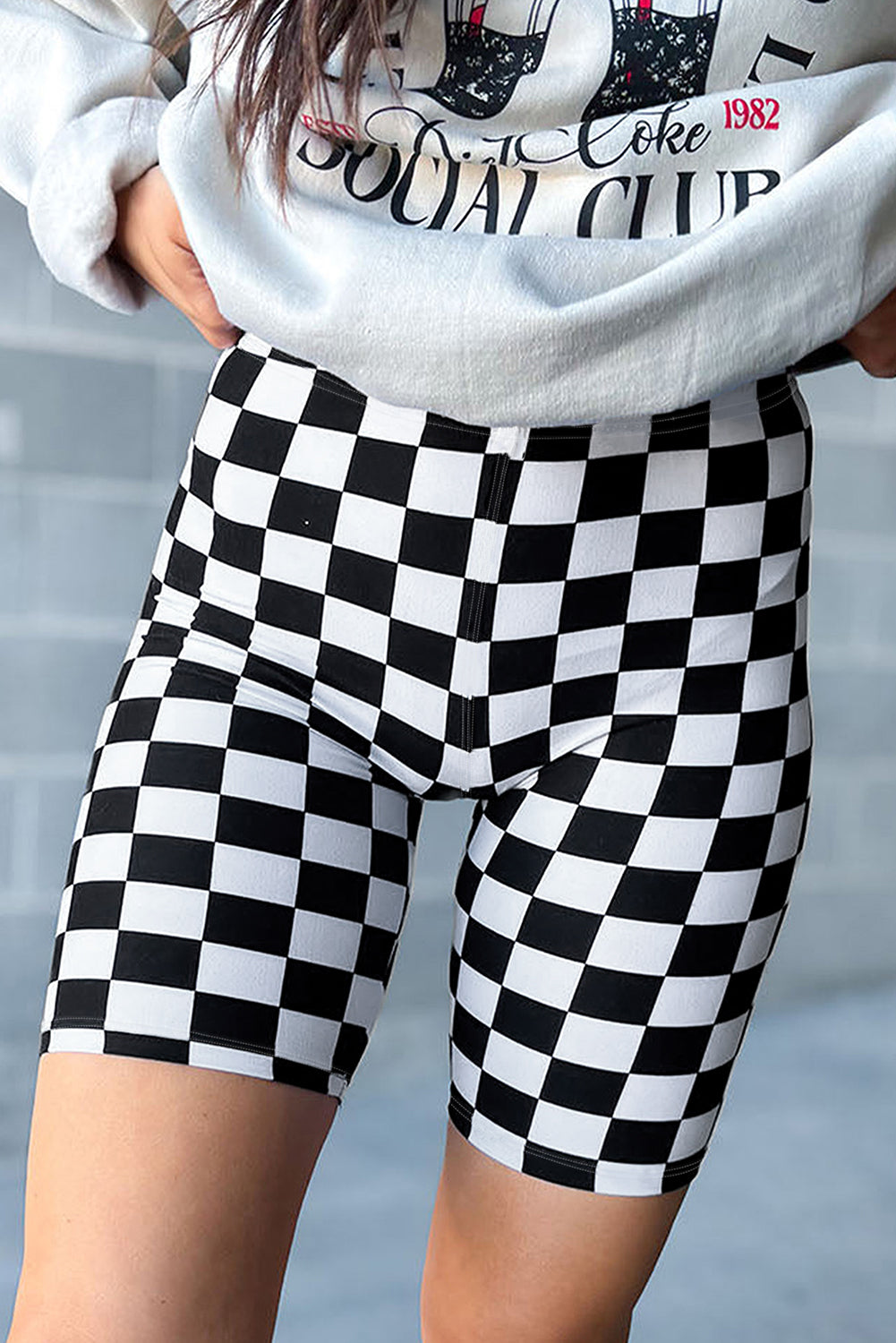 High waist cycling shorts print black checkered *