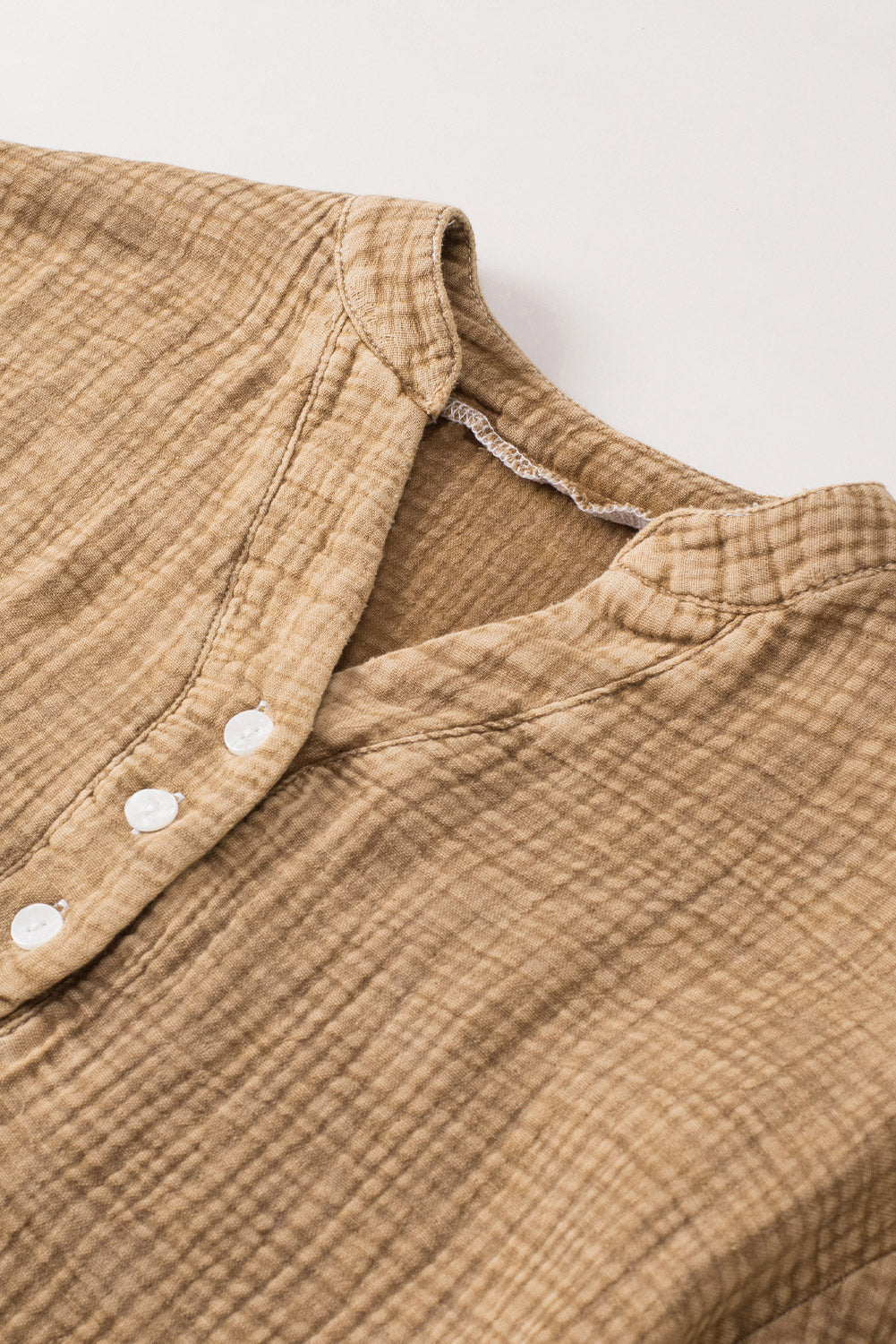 Brown Crinkle Textured Loose Henley Top