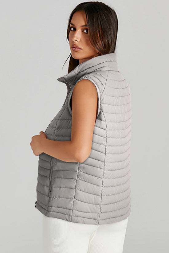 Gilet matelassé zippé à col en peluche argenté