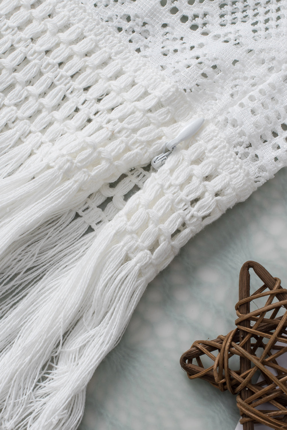 Débardeur à franges ajouré en dentelle blanche au crochet