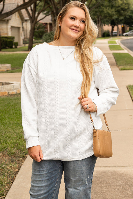 Sweat-shirt ample texturé blanc grande taille à torsades